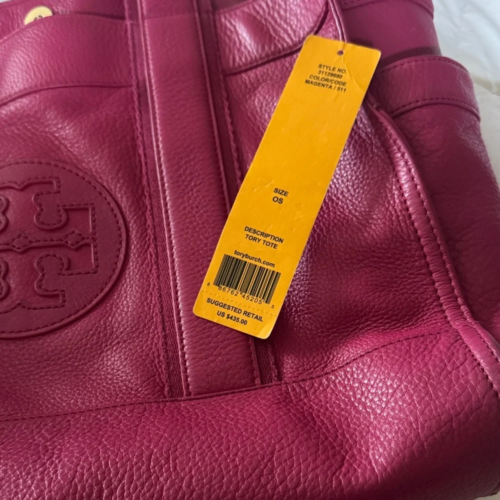 Tory Burch Fuchsia Leather Tote - Picture 3 of 16